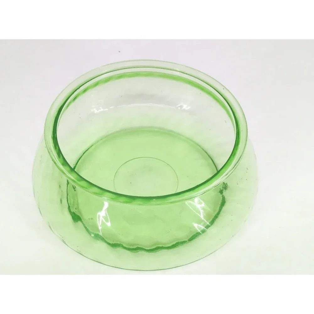 Vtg Uranium Glass Anchor Hocking Spiral Optic Green Candy Dish  Bowl from 1930s